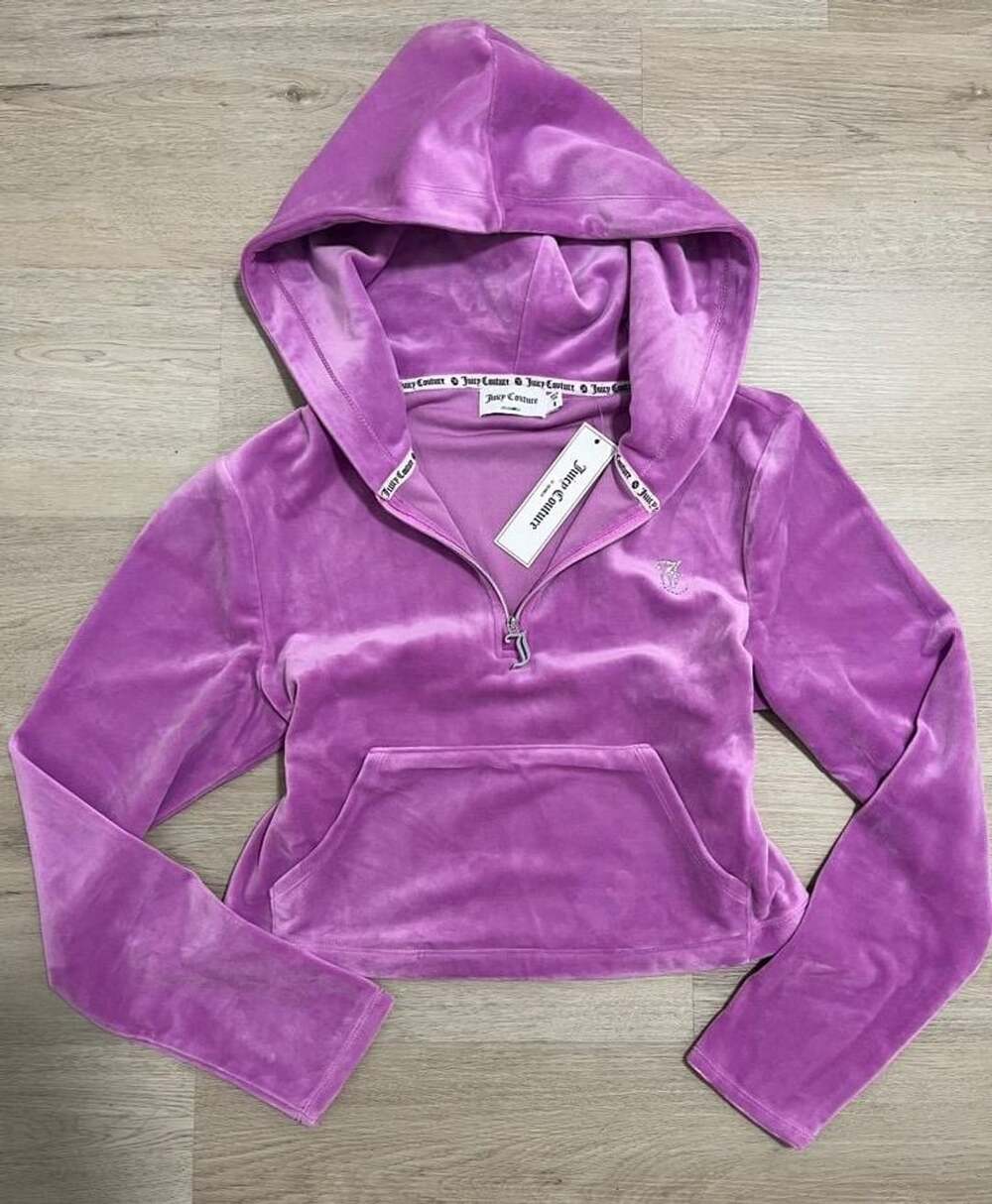Juicy Couture Velour Quarter-Zip Hoodie Purple Size S